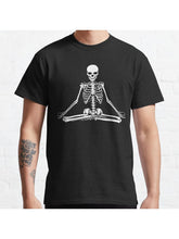 Meditating Skeleton Classic T-Shirt 100% Cotton, Gifts for Men Dad Husband Grandpa, S-XXXL, Black