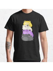 Cute Nonbinary Pride Frog Pile: A Kawaii Aesthetic in Subtle Enby NB Flag Colors Classic T-Shirt 100% Cotton, Gifts for Men Dad Husband Grandpa, S-XXXL, Black