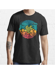 Aquatic Rainbow Essential T-Shirt 100% Cotton, Gifts for Men Dad Husband Grandpa, S-XXXL, Black
