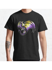 Nonbinary Dragon Friend Classic T-Shirt 100% Cotton, Gifts for Men Dad Husband Grandpa, S-XXXL, Black