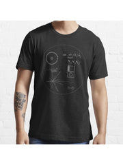 The Voyager Golden Record Essential T-Shirt 100% Cotton, Gifts for Men Dad Husband Grandpa, S-XXXL, Black
