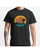 Loon Sunset- Faded Look with Retro Colors Classic T-Shirt 100% Cotton, Gifts for Men Dad Husband Grandpa, S-XXXL, Black
