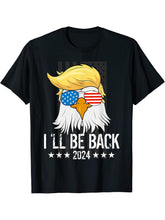 I'll be Back 2024 Bald Eagle American Flag Trump 4th of July T-Shirt 180G 100% Cotton Printed Round Neck Short-Sleeve T-Shirt, Gifts for Men Dad Husband Grandpa, S-XXXL, Black