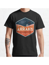 Visit Arrakis – The Spicy Planet! – Vintage National Park Travel badge Classic T-Shirt 100% Cotton, Gifts for Men Dad Husband Grandpa, S-XXXL, Black