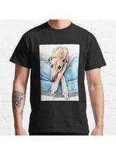 Greyhound on blue bed Classic T-Shirt 100% Cotton, Gifts for Men Dad Husband Grandpa, S-XXXL, Black