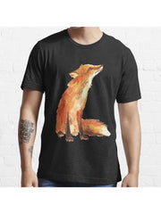 Fox Essential T-Shirt 100% Cotton, Gifts for Men Dad Husband Grandpa, S-XXXL, Black