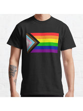 Progress Pride Flag Classic T-Shirt 100% Cotton, Gifts for Men Dad Husband Grandpa, S-XXXL, Black