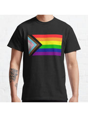 Progress Pride Flag Classic T-Shirt 100% Cotton, Gifts for Men Dad Husband Grandpa, S-XXXL, Black