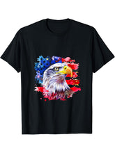 4th Of July Patriotic Bald Eagle America Fourth Of July T-Shirt 180G 100% Cotton Printed Round Neck Short-Sleeve T-Shirt, Gifts for Men Dad Husband Grandpa, S-XXXL, Black