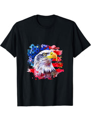 4th Of July Patriotic Bald Eagle America Fourth Of July T-Shirt 180G 100% Cotton Printed Round Neck Short-Sleeve T-Shirt, Gifts for Men Dad Husband Grandpa, S-XXXL, Black