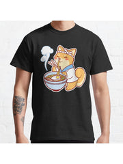 Ramen Shiba Classic T-Shirt 100% Cotton, Gifts for Men Dad Husband Grandpa, S-XXXL, Black