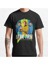 Star Trek Original Series Group Shot Retro Portrait Logo Classic T-Shirt 100% Cotton, Gifts for Men Dad Husband Grandpa, S-XXXL, Black