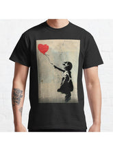 Banksy Red Heart Balloon Classic T-Shirt 100% Cotton, Gifts for Men Dad Husband Grandpa, S-XXXL, Black
