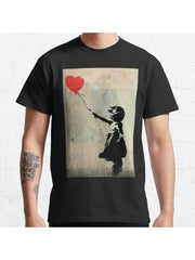 Banksy Red Heart Balloon Classic T-Shirt 100% Cotton, Gifts for Men Dad Husband Grandpa, S-XXXL, Black