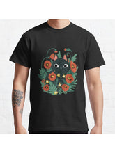 Cat in Poppy Flowers Classic T-Shirt 100% Cotton, Gifts for Men Dad Husband Grandpa, S-XXXL, Black