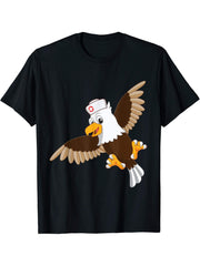 American Bald Eagle Nurse International Nurse Day T-Shirt 180G 100% Cotton Printed Round Neck Short-Sleeve T-Shirt, Gifts for Men Dad Husband Grandpa, S-XXXL, Black