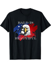 Funny Bald Is Beautiful Patriotic Eagle National Bird T-Shirt 180G 100% Cotton Printed Round Neck Short-Sleeve T-Shirt, Gifts for Men Dad Husband Grandpa, S-XXXL, Black