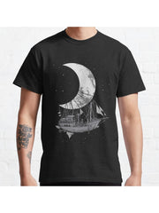 Moon Ship Classic T-Shirt 100% Cotton, Gifts for Men Dad Husband Grandpa, S-XXXL, Black