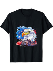 4th Of July Bald Eagle American Flag USA Patriotic America T-Shirt 180G 100% Cotton Printed Round Neck Short-Sleeve T-Shirt, Gifts for Men Dad Husband Grandpa, S-XXXL, Black