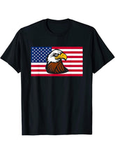 Fourth of July Bald Eagle USA Flag Patriotic T-Shirt 180G 100% Cotton Printed Round Neck Short-Sleeve T-Shirt, Gifts for Men Dad Husband Grandpa, S-XXXL, Black