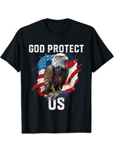 God Protect US American Bald Eagle Christian 4th Of July T-Shirt 180G 100% Cotton Printed Round Neck Short-Sleeve T-Shirt, Gifts for Men Dad Husband Grandpa, S-XXXL, Black