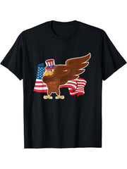 Funny American Bald Eagle Dabbing 4th of July T-Shirt 180G 100% Cotton Printed Round Neck Short-Sleeve T-Shirt, Gifts for Men Dad Husband Grandpa, S-XXXL, Black