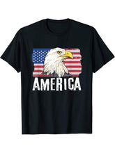 America 4th of July Independence Day Bald Eagle T-Shirt 180G 100% Cotton Printed Round Neck Short-Sleeve T-Shirt, Gifts for Men Dad Husband Grandpa, S-XXXL, Black