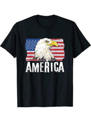 America 4th of July Independence Day Bald Eagle T-Shirt 180G 100% Cotton Printed Round Neck Short-Sleeve T-Shirt, Gifts for Men Dad Husband Grandpa, S-XXXL, Black