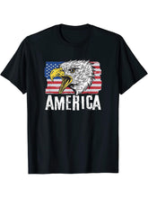 America 4th of July Independence Day Bald Eagle T-Shirt 180G 100% Cotton Printed Round Neck Short-Sleeve T-Shirt, Gifts for Men Dad Husband Grandpa, S-XXXL, Black