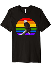 Bald Eagle Rainbow Bird Birdwatcher Songbird Diversity Premium T-Shirt 180G 100% Cotton Printed Round Neck Short-Sleeve T-Shirt, Gifts for Men Dad Husband Grandpa, S-XXXL, Black
