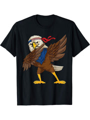 American Bald Eagle Dabbing 2021 Dab Dance 4th Of July T-Shirt 180G 100% Cotton Printed Round Neck Short-Sleeve T-Shirt, Gifts for Men Dad Husband Grandpa, S-XXXL, Black