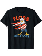 Fourth of July Floss Like A Boss American Flag Bald Eagle T-Shirt 180G 100% Cotton Printed Round Neck Short-Sleeve T-Shirt, Gifts for Men Dad Husband Grandpa, S-XXXL, Black