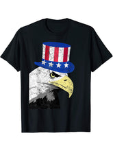 Funny 4th of July Gift American Flag Hat Bald Eagle T-Shirt 180G 100% Cotton Printed Round Neck Short-Sleeve T-Shirt, Gifts for Men Dad Husband Grandpa, S-XXXL, Black