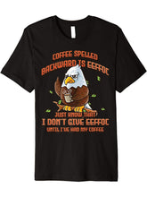 Coffee Spelled Backwards Is Eeffoc Funny American Bald Eagle Premium T-Shirt 180G 100% Cotton Printed Round Neck Short-Sleeve T-Shirt, Gifts for Men Dad Husband Grandpa, S-XXXL, Black