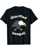 Funny "Glorified Seagull" Patriotic USA national Bald Eagle T-Shirt 180G 100% Cotton Printed Round Neck Short-Sleeve T-Shirt, Gifts for Men Dad Husband Grandpa, S-XXXL, Black