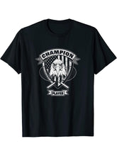 Champion Tennis Player with Bald Eagle and Crossed Rackets T-Shirt 180G 100% Cotton Printed Round Neck Short-Sleeve T-Shirt, Gifts for Men Dad Husband Grandpa, S-XXXL, Black
