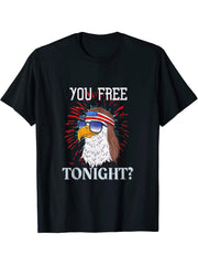 Are You Free Tonight 4th of July American Bald Eagle T-Shirt 180G 100% Cotton Printed Round Neck Short-Sleeve T-Shirt, Gifts for Men Dad Husband Grandpa, S-XXXL, Black