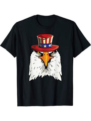 4th of July Bald Eagle T Shirt July 4 Patriotic America Tee 180G 100% Cotton Printed Round Neck Short-Sleeve T-Shirt, Gifts for Men Dad Husband Grandpa, S-XXXL, Black