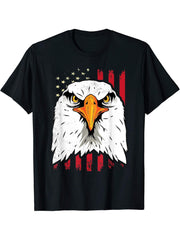 4th of July Bald Eagle T Shirt July 4 Patriotic America Tee 180G 100% Cotton Printed Round Neck Short-Sleeve T-Shirt, Gifts for Men Dad Husband Grandpa, S-XXXL, Black