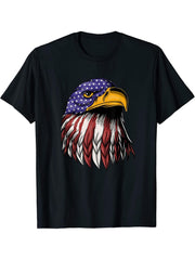 Bald Eagle 4th of July USA America American Flag Patriotic T-Shirt 180G 100% Cotton Printed Round Neck Short-Sleeve T-Shirt, Gifts for Men Dad Husband Grandpa, S-XXXL, Black