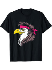 Bald Eagle Mullet Pink Band Breast Cancer Awareness Animal T-Shirt 180G 100% Cotton Printed Round Neck Short-Sleeve T-Shirt, Gifts for Men Dad Husband Grandpa, S-XXXL, Black