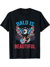 Funny Bald Is Beautiful Independence Day America Eagle Men T-Shirt 180G 100% Cotton Printed Round Neck Short-Sleeve T-Shirt, Gifts for Men Dad Husband Grandpa, S-XXXL, Black