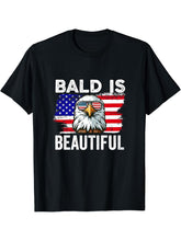 Bald Is Beautiful USA Eagle 4th of July American Flag T-Shirt 180G 100% Cotton Printed Round Neck Short-Sleeve T-Shirt, Gifts for Men Dad Husband Grandpa, S-XXXL, Black