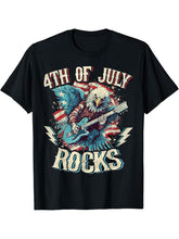 4th Of July Rocks Guitar Bald Eagle Rock Musican T-Shirt 180G 100% Cotton Printed Round Neck Short-Sleeve T-Shirt, Gifts for Men Dad Husband Grandpa, S-XXXL, Black