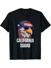 California Squad - Retro Bald Eagle American Flag Bandana T-Shirt 180G 100% Cotton Printed Round Neck Short-Sleeve T-Shirt, Gifts for Men Dad Husband Grandpa, S-XXXL, Black