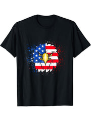 4th Of July Patriotic Bald Eagle USA Bird Lover T-Shirt 180G 100% Cotton Printed Round Neck Short-Sleeve T-Shirt, Gifts for Men Dad Husband Grandpa, S-XXXL, Black