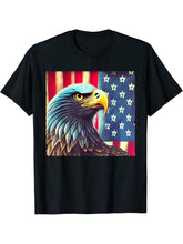 4th of July Bald Eagle USA American Flag T-Shirt 180G 100% Cotton Printed Round Neck Short-Sleeve T-Shirt, Gifts for Men Dad Husband Grandpa, S-XXXL, Black