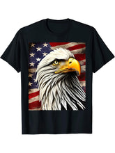 Bald Eagle USA Flag Realistic Painting American 4th of July T-Shirt 180G 100% Cotton Printed Round Neck Short-Sleeve T-Shirt, Gifts for Men Dad Husband Grandpa, S-XXXL, Black