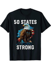 50 States Strong American Bald Eagle America 4th Of July T-Shirt 180G 100% Cotton Printed Round Neck Short-Sleeve T-Shirt, Gifts for Men Dad Husband Grandpa, S-XXXL, Black