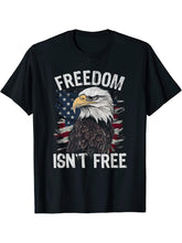 Freedom Isn't Free Patriotic Quote American Flag Bald Eagle T-Shirt 180G 100% Cotton Printed Round Neck Short-Sleeve T-Shirt, Gifts for Men Dad Husband Grandpa, S-XXXL, Black